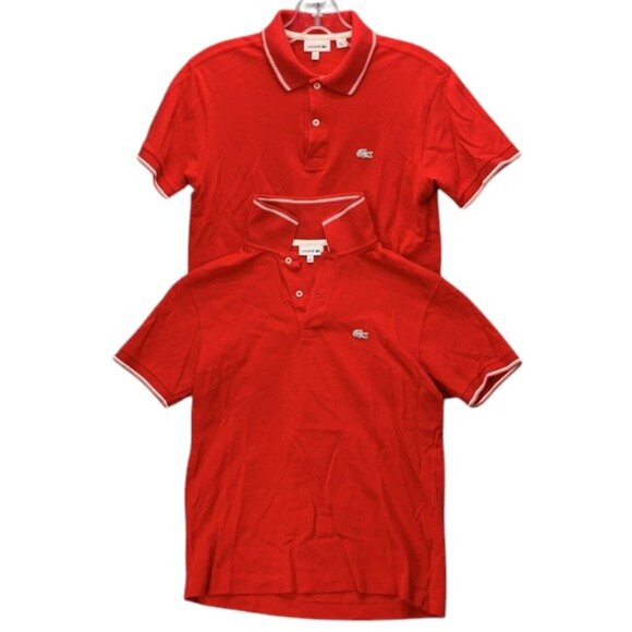 Lacoste Junior 14 (Women's 0-2) Red Polo Shirts Lot of 2 Short Sleeve Croc Logo - Picture 1 of 12